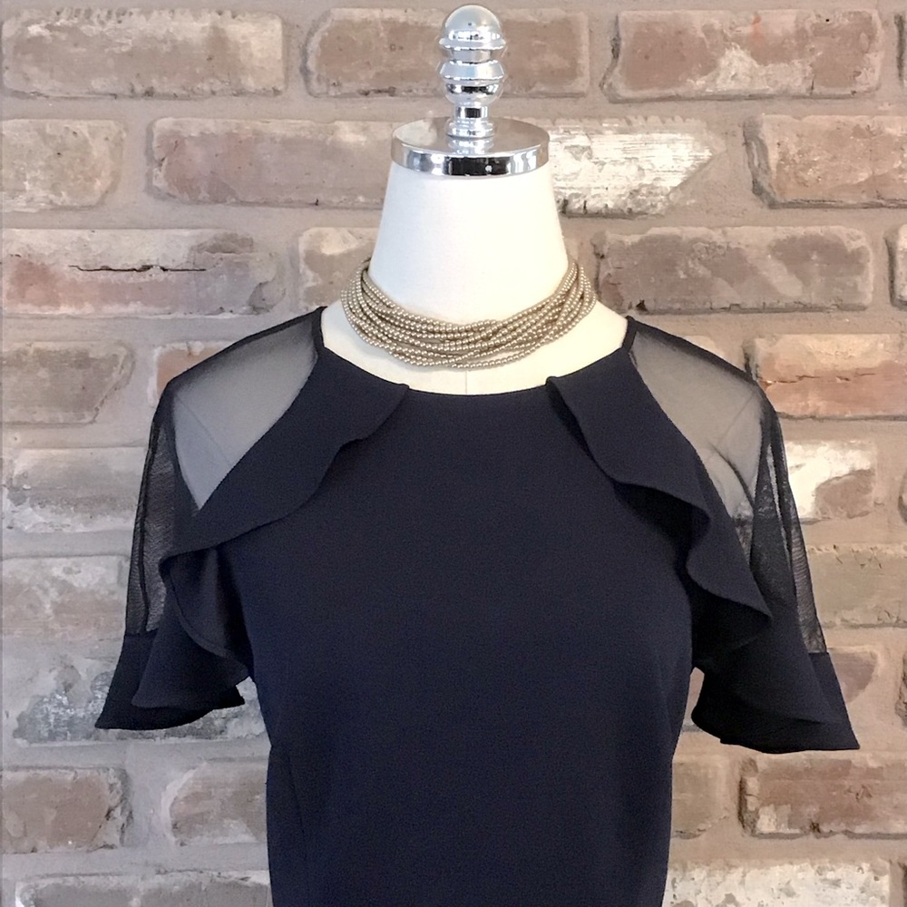 ELIZA J Women's Navy Blue Sheer Ruffle Sleeve Cocktail Dress 12 - Picture 4 of 7